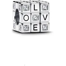 Pandora Beweglicher Spielzeugwürfel Charm aus Sterling Silber mit Zirkonia, Kompatibel Moments Armbänder, 793672C01