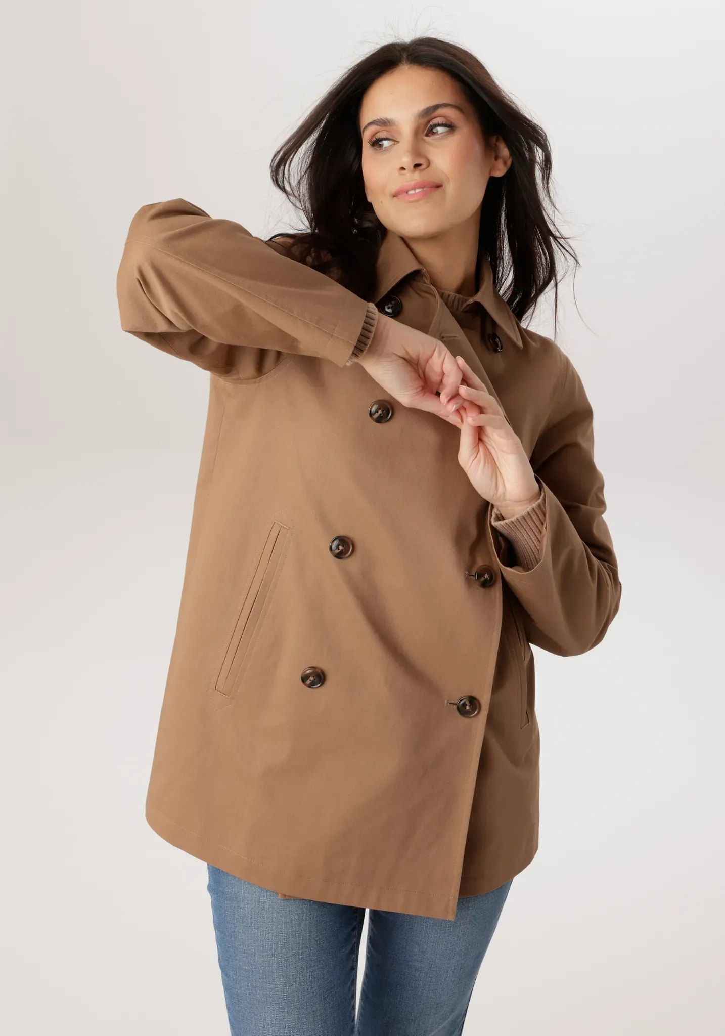 Cabanjacke ANISTON SELECTED, Damen, Gr. 44, camel, Web, Obermaterial: 100% Baumwolle. Futter: 100% Polyester, unifarben, lässig geschnitten Po-bedeckend, Jacken, mit zwei Eingriffstaschen - NEUE KOLLEKTION