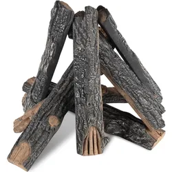 VEVOR 8er-Set Keramikholz Dekoholz aus Keramikfaser Deko Kaminholz Max. Betriebstemperatur bei 1000 °C Eichenholz-Aussehen ca. 340-560mm lang Keramik-Dekorations-Holzscheite für Bioethanol-Öfen