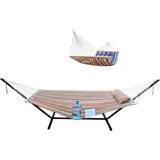 Gesteppte Hängematte Mit Gestell Und Spreizstangen, Sicherer Und Stabiler, Hochwertige Hängematte Für Drinnen Und Draußen, Terrasse, Garten, Doppelseitig, Blau/rot