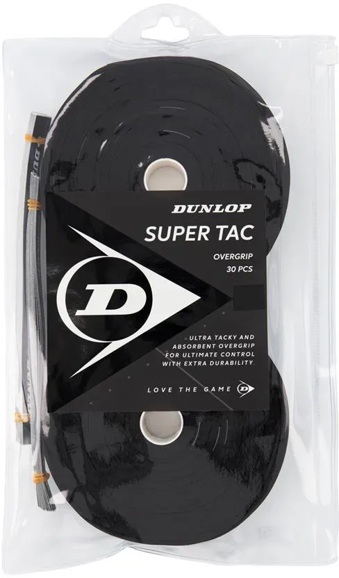 Dunlop Overgrip Super Tac 0.5mm - extrem griffig, feuchtigkeitsabsorbierend - schwarz - 30 Stück Beutel