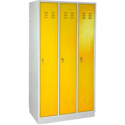 PROREGAL Garderobenschrank Ermine mit 3 Türen | HxBxT 178x89x50cm | Lichtgrau/Gelb