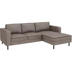 Ecksofa PLACES OF STYLE "Watkins, wahlweise mit Schlaffunktion/Bettkasten, moderne offene Naht", grau (hellgrau), B:232cm H:81cm T:161cm, 50% Leder, 40% Polyester, 10% Polyamid, Backing 60% Leder, Sofas, Recamiere beidseitig montierbar, L-Form, Breite 232 cm