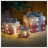 THREE KINGS Winterlandschaft LED Geschenkboxen Pink in Baumwolloptik (3er-Set)