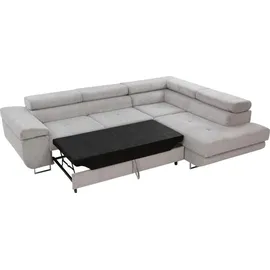 Mirjan24 Ecksofa Torezio Cord, Stilvoll Eckcouch mit Bettkasten und Schlaffunktion, Einstellbare Kopfstützen, 274x203x70-90 cm (Farbe: Poso 39, Se... - Braun