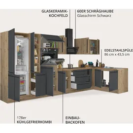 kochstation Winkelküche Florida L-Form 360 cm schwarz