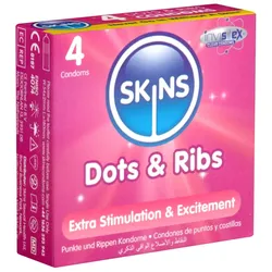 «Dots & Ribs» gerippt/genoppte Kondome ohne Latexgeruch (4 Kondome) 4 St