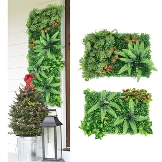 Vusddy Künstliche Pflanzenwand Paneele 60 x 40 cm - 2 Stück Realistische Pflanzwand Dekor für Innen und Außen - Fake Pflanzenplatten mit Blätter für Wand, Balkon, Garten, Hochzeit Dekoration, Grün