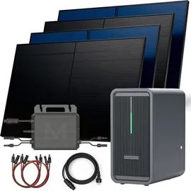 sunniva  Balkonkraftwerk Full Black Bifazial 2000 W inkl. 2,24 kWh Speicher + 4 x 500 W N-Typ Glas-Glas Bifacial Module
