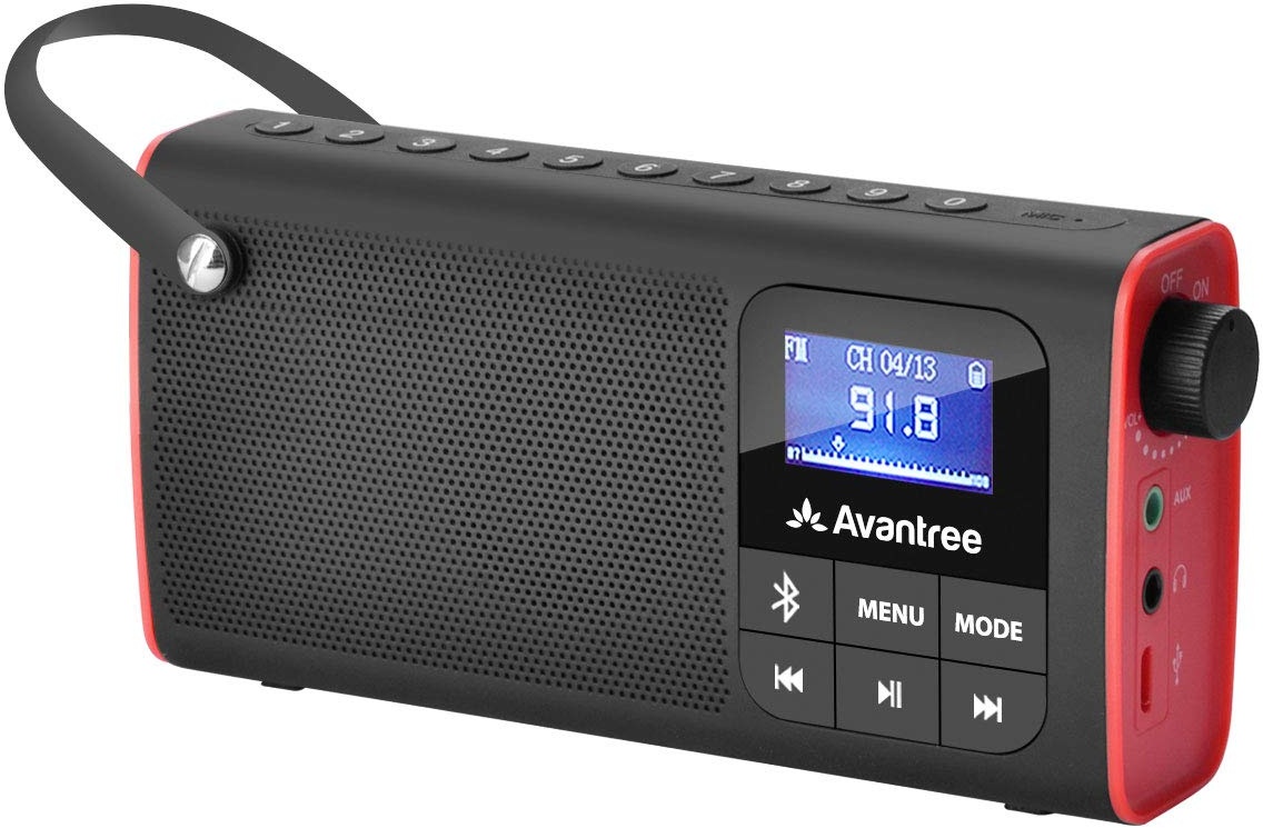 Avantree 3 in 1 Portable Tragbares FM Radio, Klein Mini Radio mit Bluetooth Lautsprecher, SD Card MP3 Player mit Akku, Auto Scan Save, LED Display, Batteriebetrieben - SP850