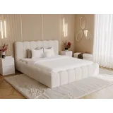 GRAINGOLD Polsterbett mit Bettkasten 140x200, Creme Bouclé, Smile