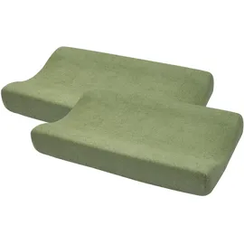 Meyco Baby Wickelauflagenbezug Frottee - 2er Pack - 50x70cm - Spannbetttuch Wickelunterlage - 80% Baumwolle - Oeko Tex zertifiziert - weich - waschmaschinenfest - Olive Grün