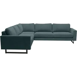 PLACES OF STYLE Ecksofa »Pinto, XXL, 250/290 cm, langer Schenkel, Ottomane«, Cord, Chenille, Lederoptik, mit Keder, Metallfüße, Wellenunterfederung
