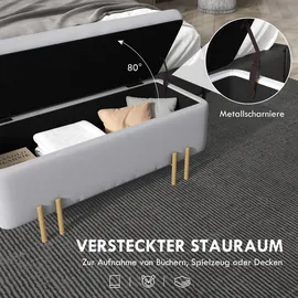 Homcom Sitzbank mit Stauraum Stoff, Metall, Gummiholz Hellgrau, Kunststoff, 40x42x100 cm,