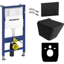 LaVita WC Set: Geberit Duofix Basic Vorwandelement + Wand Tiefspül WC Lago Schwarz Spülrandlos + WC Sitz + Bedienplatte Delta 25 Schwarzer Knopf Komplettset Unterputz Spülkasten Toilette Komplett Sett