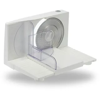 sommertal Allesschneider AS170 150W Edelstahlmesser mit Wellenschliff,klappbar platzsparend, elektrische Schneidemaschine Brotschneidemaschine, Profi Aufschnittmaschine weiß 0-15mm