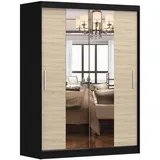 fabryka mebli idźczak imoebel24 Schwebetürenschrank Schrank 150 cm Schwarz/Sonoma mit zwei Spiegeln Vista 01 - Schwarz Sonoma Eiche, Holzwerkstoff, 5 Fächer, Rechteckig, 150x200x61 Schlafzimmer, Kleiderschränke, Schwebetürenschränke