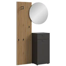 VOLEO Delton Garderobenkombination 96,00x192,00x37,00 Dunkelgrau/Eiche Artisan