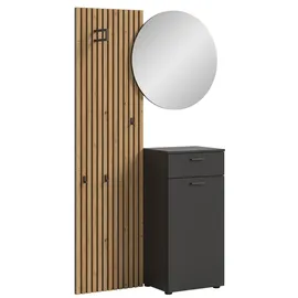 VOLEO Delton Garderobenkombination 96,00x192,00x37,00 Dunkelgrau/Eiche Artisan