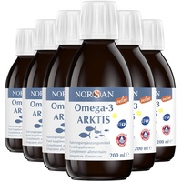 NORSAN Premium Omega 3 Arktis Dorschöl hochdosiert 6x 200 ml / 2.000mg Omega 3 pro Portion mit Zitronengeschmack/Omega 3 Öl mit EPA & DHA/Omega 3 Premium Öl mit 800 IE Vitamin D3