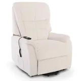Fernsehsessel mit Aufstehhilfe, Relaxsessel mit elektrischer Liegefunktion, 2 Motoren, 120 kg belastbar, Webstoff, Weiß, Raburg Jan