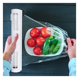 Relaxdays Folienschneider 2er Set, HBT 5x37x8 cm, Folienabroller magnetisch, Frischhalte- & Alufolie, Foliencutter, weiß