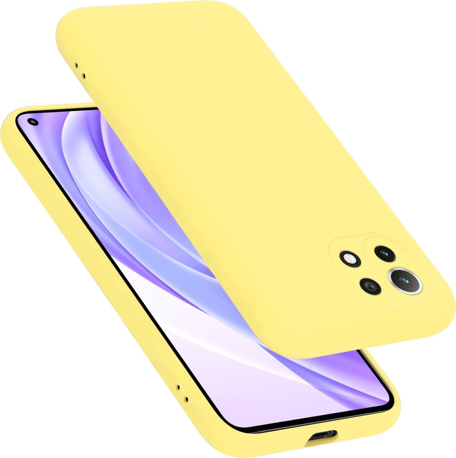 Cadorabo TPU Liquid Silicone Case Hülle für Xiaomi Mi 11 LITE (4G / 5G) / 11 LITE NE (Xiaomi 11 Lite 5G NE, Xiaomi Mi 11 Lite 5G, Xiaomi Mi 11 Lite), Smartphone Hülle, Gelb