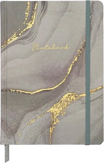 Jubiluu Divers Elegantes Notizbuch mit Stoffeinband und ausgeschlagener Innenseite - 96 Blatt (100 g Offsettingpapier), Lesezeichen & Gummiband - klassisches cremefarbenes geliniertes Journal zum Schreiben, für Schule, Büro und Geschenke - Grau Marmor