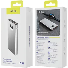 allity APB-100 Powerbank 10000 mAh Quick Charge, USB PD LiPo USB-C®, USB-A Grau