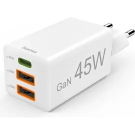 Hama GaN Schnellladegerät, 45W, USB-C/USB-A, weiß (00201993)