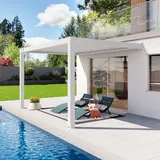 primeyard Terrassenüberdachung 3x4 m Aluminium-pfosten mit Lamellendach aus Alu weiße Anbaupergola