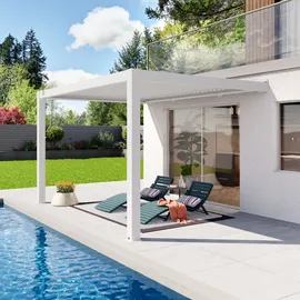 primeyard Terrassenüberdachung 3x4 m Aluminium-pfosten mit Lamellendach aus Alu weiße Anbaupergola