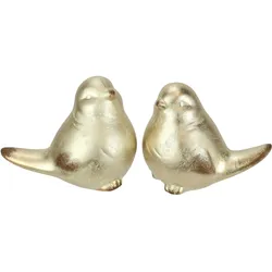 Dekofigur I.GE.A. "Vogel aus Keramik", gold, B:14cm H:12cm, Keramik, Dekofiguren, 2er Set Ornament Statue Tierfigur Skulptur Dekovogel Vogelfigur