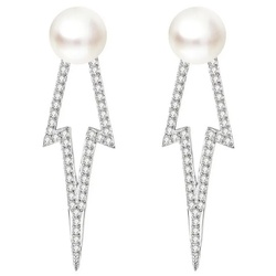 LÖB Perlenohrringe Damen Ohrringe Hängend 925 Silber Tropfen Zuchtperlen Zirkonia Perlen (Geschenke für Frauen zum Geburtstag Weihnachten Weihnachtsgeschenke Brautschmuck), Glitzer Perlenohrringe Süßwasserperlen Perlenohrstecker Modern Lang silberfarben