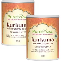 Kurkuma Pulver Bio (Roh Vegan Ayurvedisch) Kurkumapulver Kurkuma Gewürz Gemahlen Curcumin Kurkumin - Ayurveda Kräuter Gewürze - Organic Raw Curcuma Turmeric Powder | PureRaw 110g (=2x 55g)