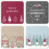 Cepewa - 91738 - Untersetzer, Weihnachten, 4er Set, Kork, 9,5cm x 9,5cm