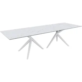 DeLife Esstisch Edge 300x100 Keramik Laminam®Statuarietto Weiß Estelar rund Metall Weiß