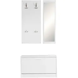 KADIMA DESIGN Wand-Garderobe SALERNO mit Spiegel & Schuhschrank Spanplatte weiß, Moderne Flur-Kompaktgarderobe für Jacken & Schuhe,