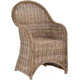 Esszimmer-Sessel Rattan Grau Rattan Korbsessel Esszimmerstuhl Korb Sessel Korbstuhl mit Armlehne Flechtsessel