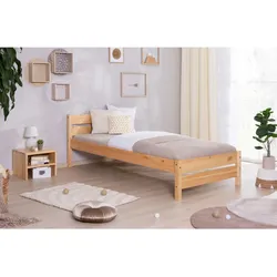 TiCAA Massivholz Einzelbett "Bora" Kiefer Natur