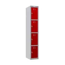 Phoenix Spind Locker grau, rot PL1430GRK, 4 Schließfächer 30,0 x 50,0 x 183,0 cm
