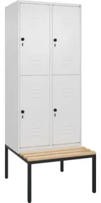 C+P Doppelstock-Spind Classic PLUS, Bank, 2 Abteile, 2120x800x815mm, 9016/9016 Verschluss Sicherheits-Drehriegel Sitzbanktyp untergebaut Material Sitzfläche Buche-Hartholz