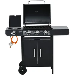 Outsunny Gasgrill Stahl, PP-Kunststoff