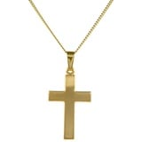 HOPLO Kreuzanhänger Anhänger Kreuz 585 Gold mit massiver Goldkette 1,1 mm, Made in Germany 55 cm