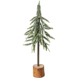 Dekobaum MY HOME "Janosch, Weihnachtsdeko", grün, H:50cm, Kunststoff, Holz, Dekofiguren, Fichtenstamm mit beschneiten Zweigen auf Holzsockel