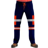 NOROZE Herren-Arbeitshose mit hoher Sichtbarkeit, reflektierend, Fluoreszierendes Band, zweifarbig, Combat-Seitentasche, Jogginghose, Arbeitskleidung (M, Stil 2: Neonorange/Marineblau) - M