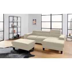 Polstergarnitur COTTA "Morven L-Form", beige, B:244cm, Sitzmöbel-Sets, Set bestehend aus: Ecksofa mit Kopfteilverstellung & Hocker