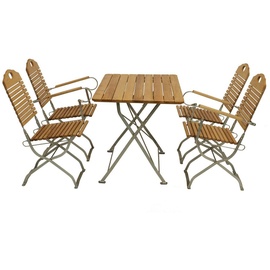 DEGAMO Kurgarten - Garnitur BAD TÖLZ 5-teilig (2x Stuhl, 2x Armlehnensessel, 1x Tisch 70x110cm), Flachstahl verzinkt + Robinie, klappbar