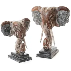Set aus 2 Elefantenköpfen zum Hinstellen 36 cm - Braun Anderes Holz Amadeus 39x24 cm