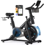 MERACH Heimtrainer Fahrrad mit Magnetischem Widerstand, Leises Bremsbelag/Hometrainer Fahrrad mit Verbessertem LCD-Monitor, Spinning Bike Indoor mit Hantelrack, Tablet-Halter, Eigener App, Bis 122KG